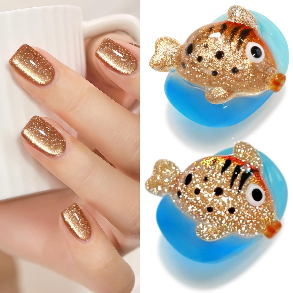 Double Rhythm coffee brown cat eye gel polish bottle ready for magnetic nail art.