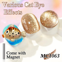 Coffee brown swatch showing translucent base with radiant cat eye shimmer.