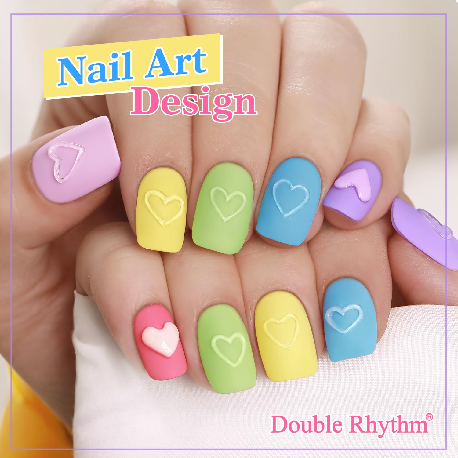 Double Rhythm color range includes purple, blue, green, yellow, pink, peach