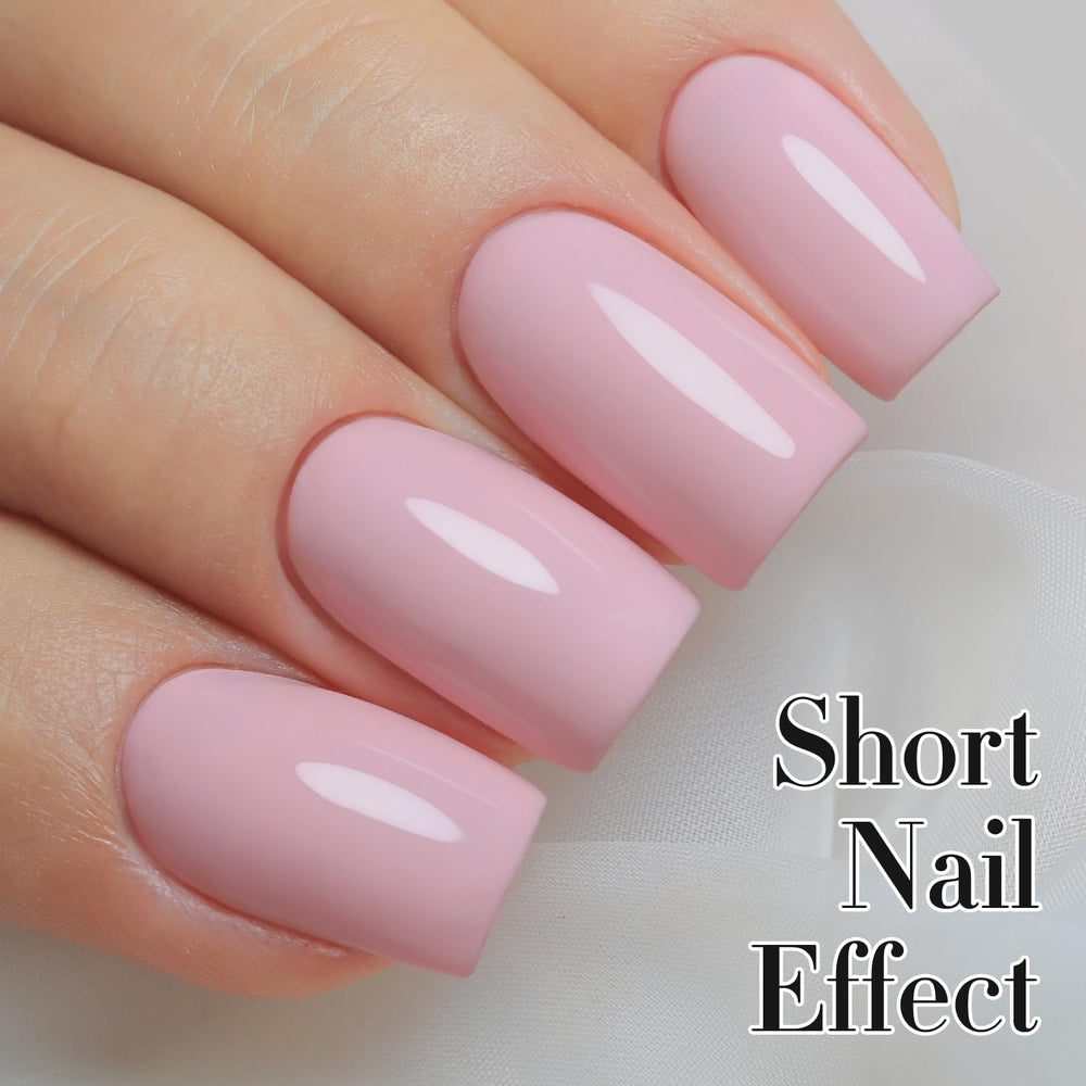 Double Rhythm creamy pink nails with glossy finish for salon-like look