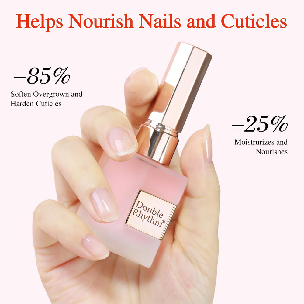Double Rhythm Cuticle Oil hands close-up showing moisturized cuticles.