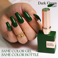 Dark green gel color swatch showing sheer, buildable coverage