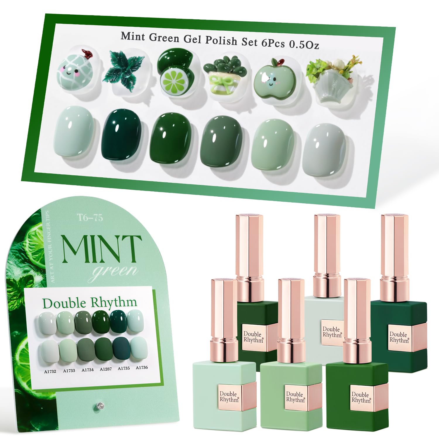 Double Rhythm dark mint frost gel polish bottle close-up for vibrant at-home nails