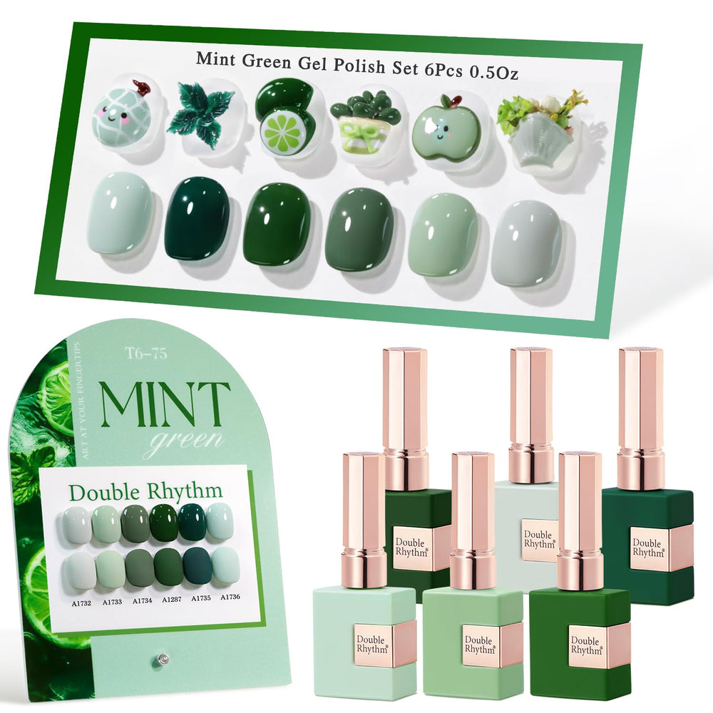 Double Rhythm dark mint frost gel polish bottle close-up for vibrant at-home nails