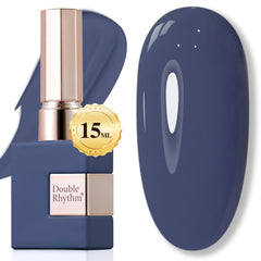 Double Rhythm deep blue gray gel polish bottle shows a chic manicure color.