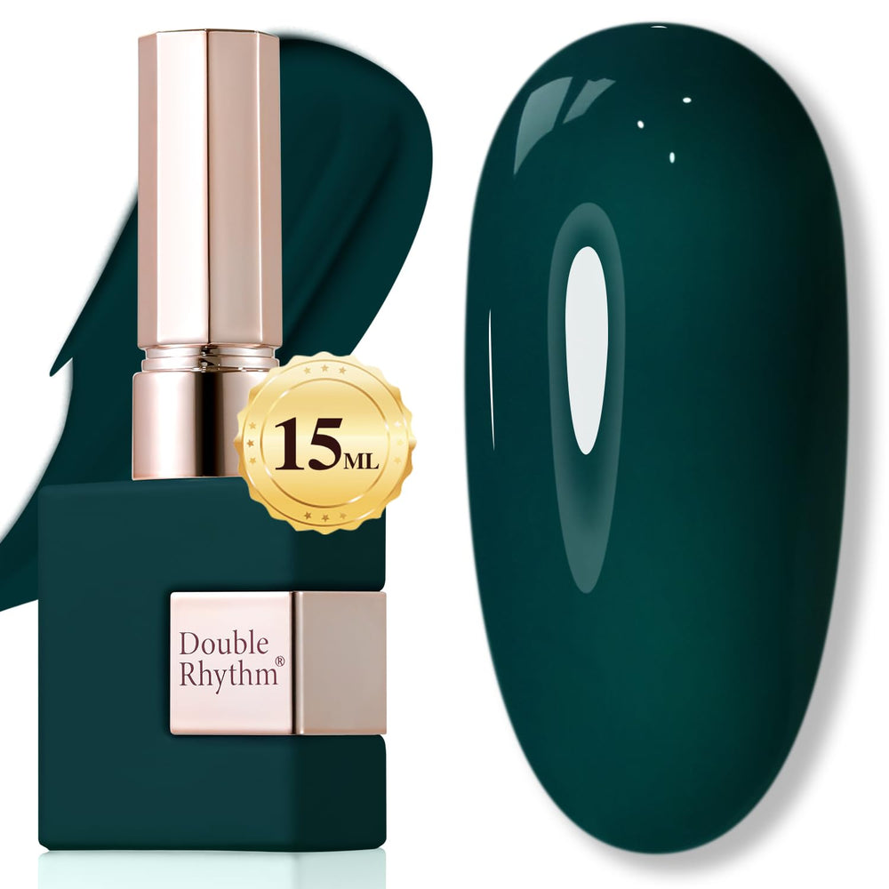 Double Rhythm Deep Green 15ml bottle ready for salon-quality manicure.