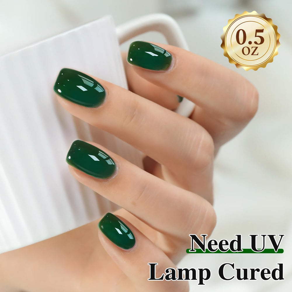 Deep Green swatch on nail showing glossy, even color.