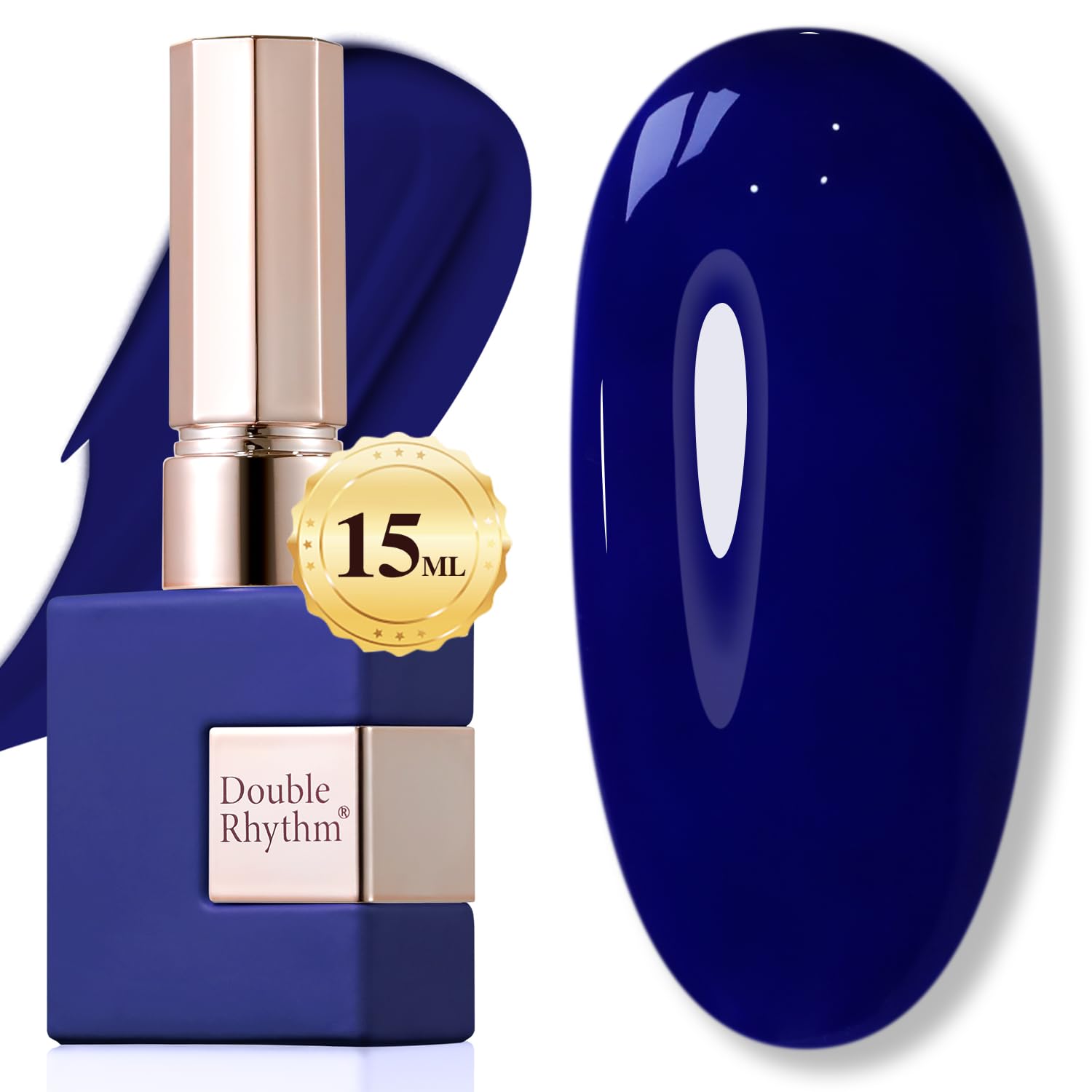Double Rhythm deep navy blue 15ml bottle front showing rich color for long-lasting shine.