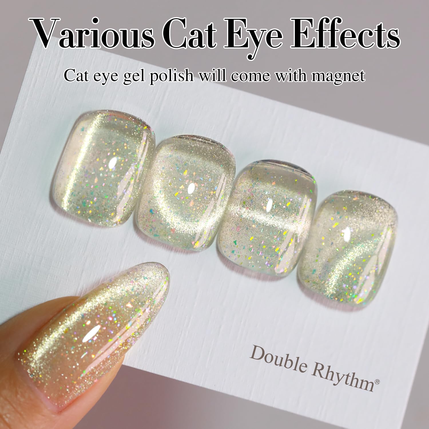 Double Rhythm at-home manicure idea with DIY gel nails and magnetic effects.