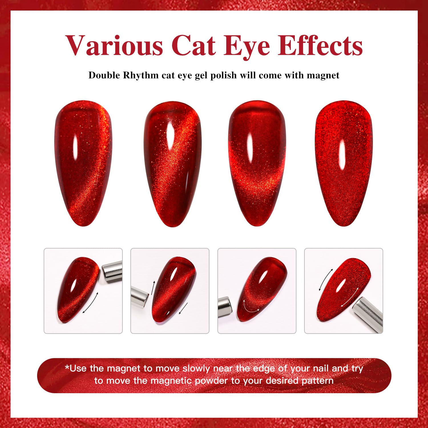 Double Rhythm magnetic cat eye effect creates dramatic nail patterns.