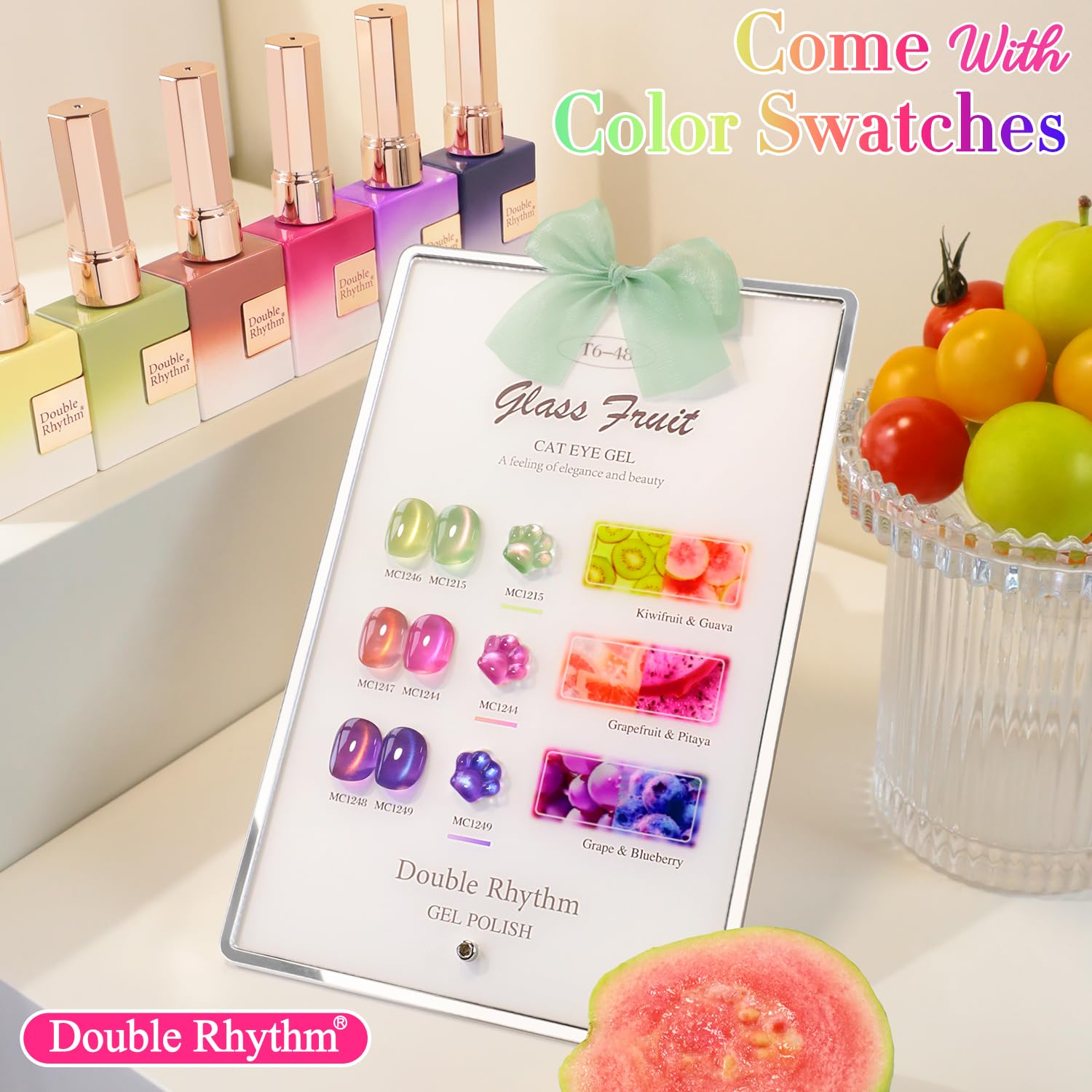 Double Rhythm gel polish swatches showing color consistency across bottles