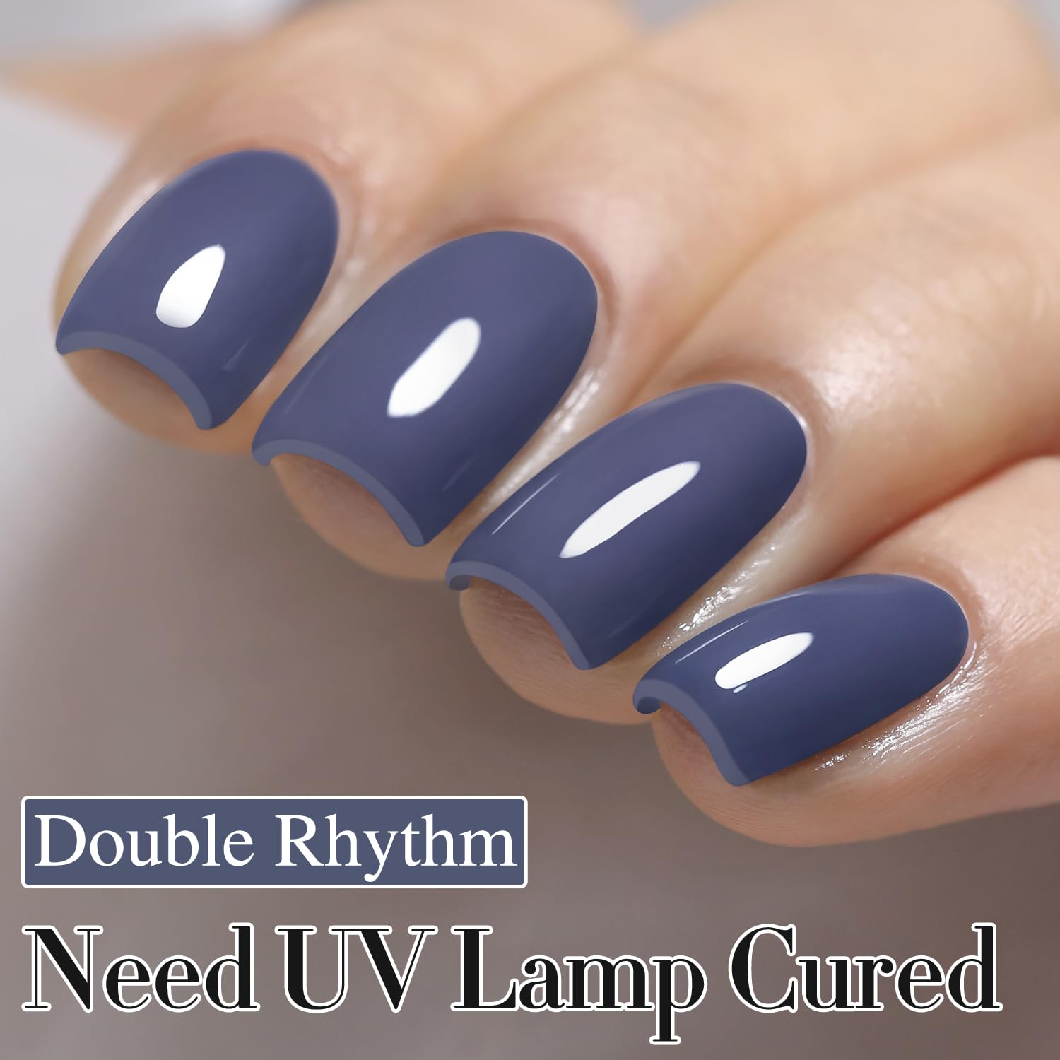 Double Rhythm cured gel polish glossy finish under UV/LED lamp.