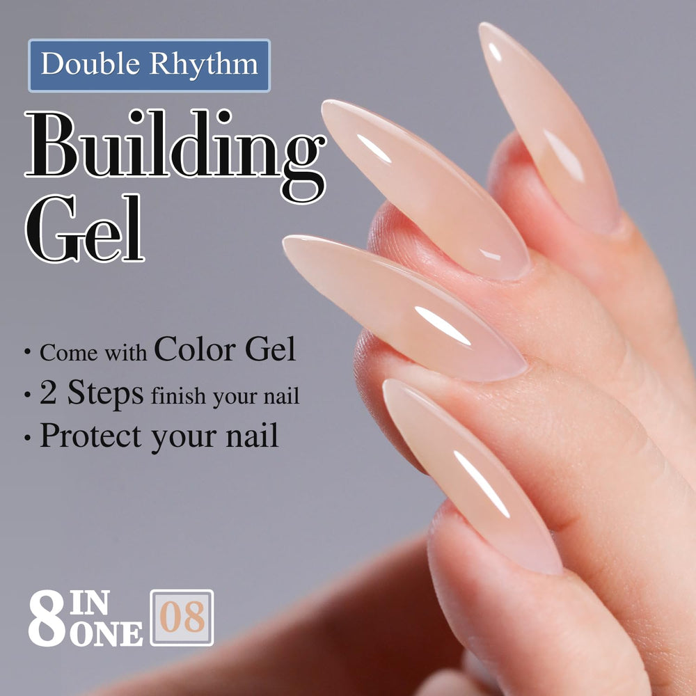 Double Rhythm high-gloss finish after curing on nails.