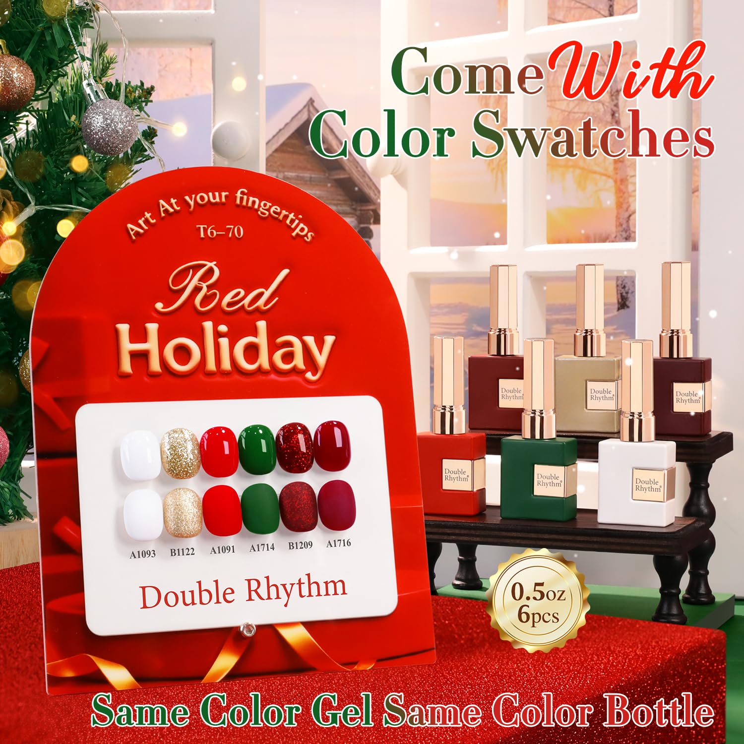 Double Rhythm glitter red gel polish 15ml adds vibrant festive color for nail art