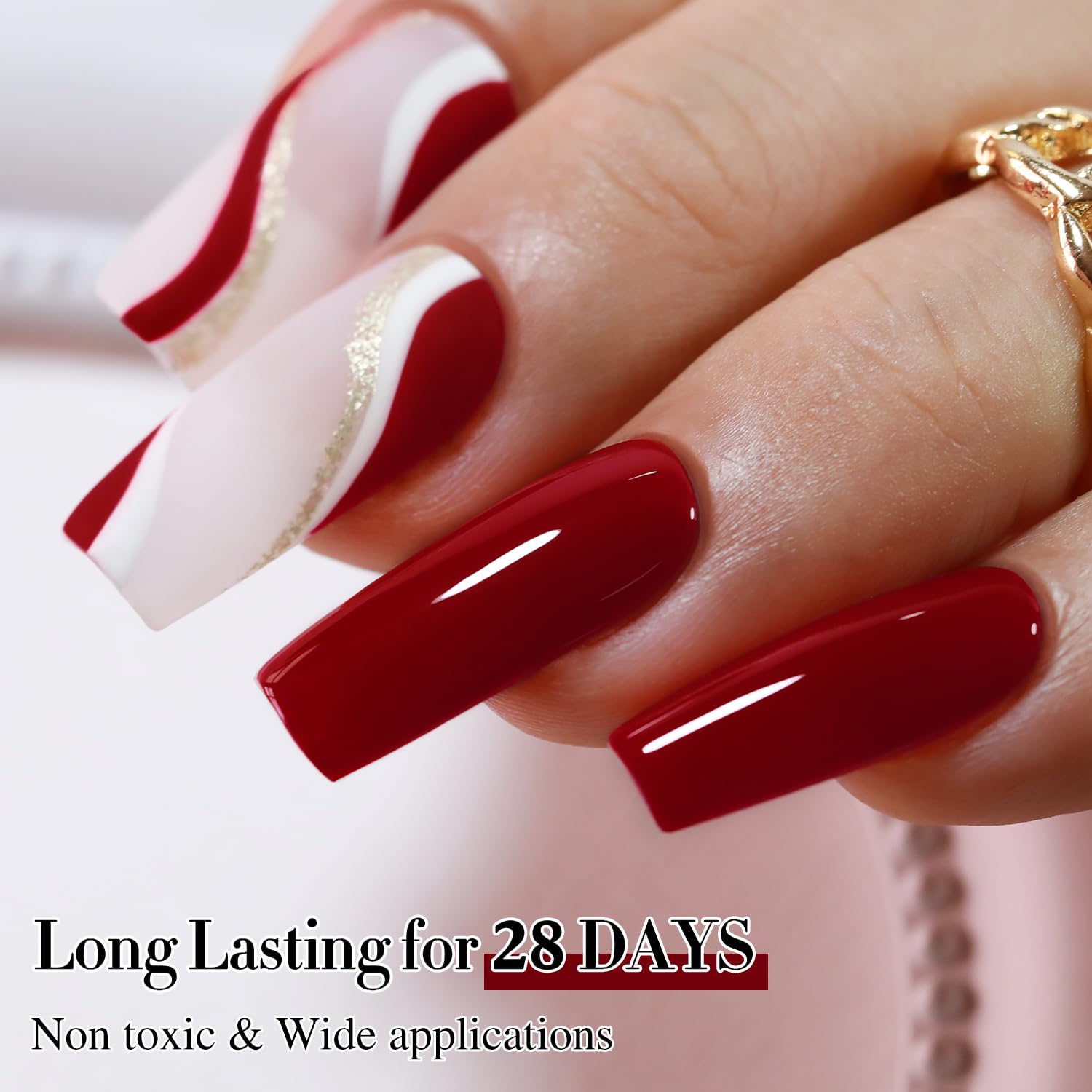 Double Rhythm gel polish dries to high gloss finish on nails.