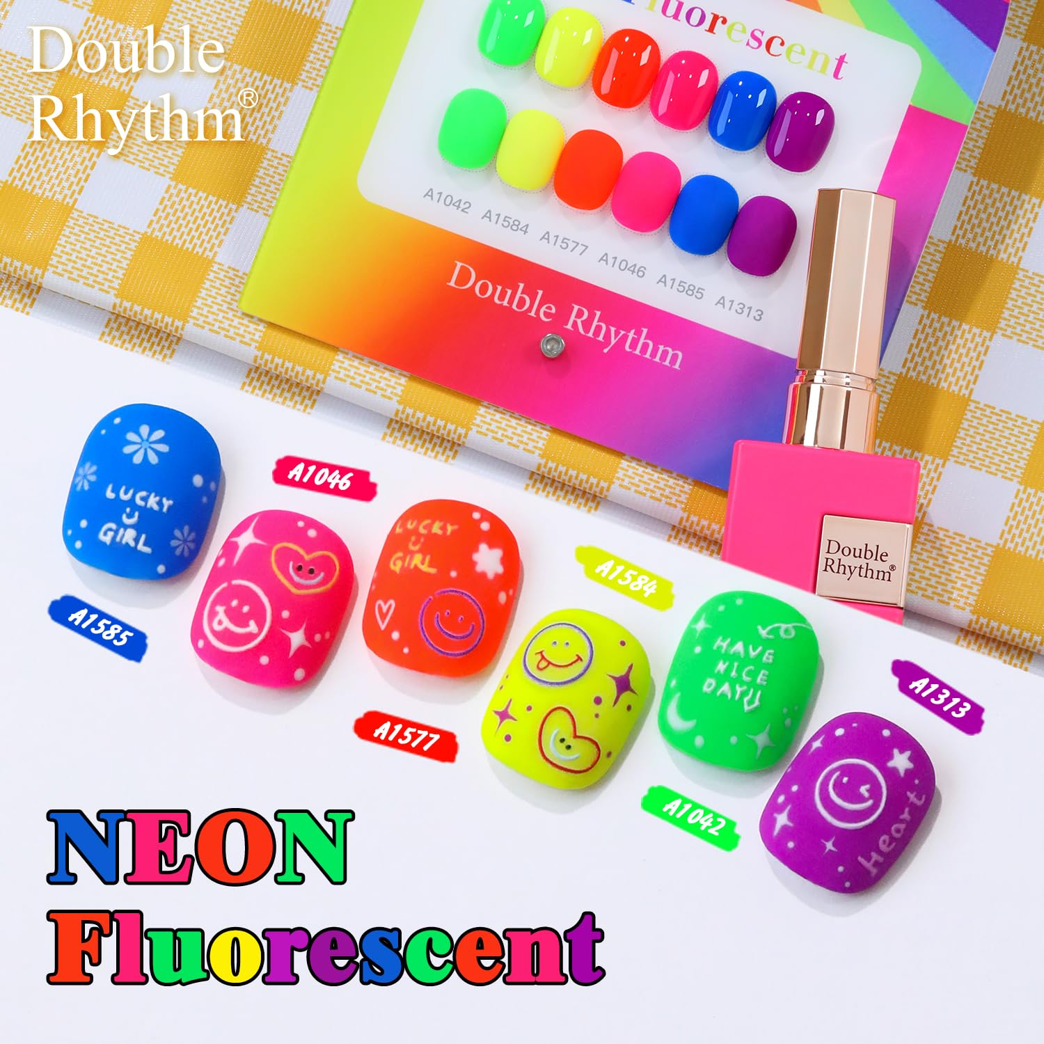 Double Rhythm gel polish on nail under LED lamp for curing