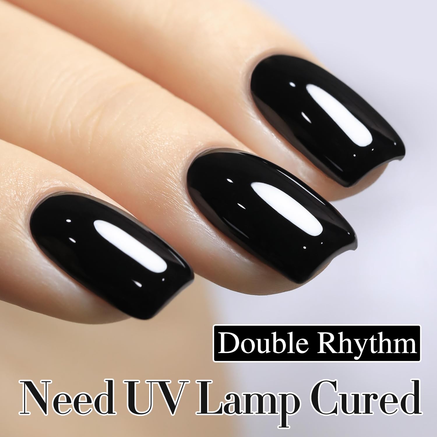 Pure sheer black gel polish on nail tip close-up by Double Rhythm.