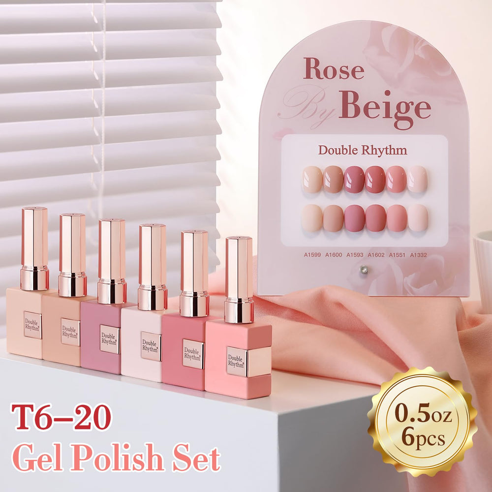 Double Rhythm rose-beige gel polish bottle, color-rich finish for durable wear.