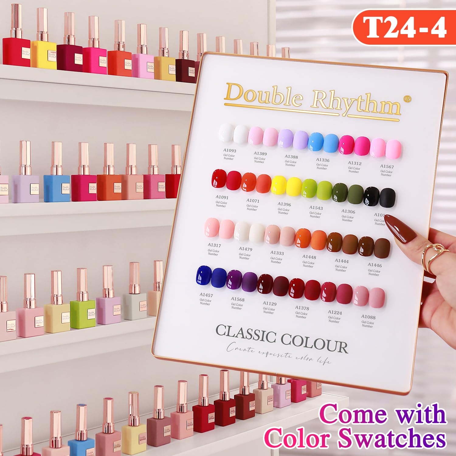 Double Rhythm top coat bottle delivers a high-gloss finish on swatches.