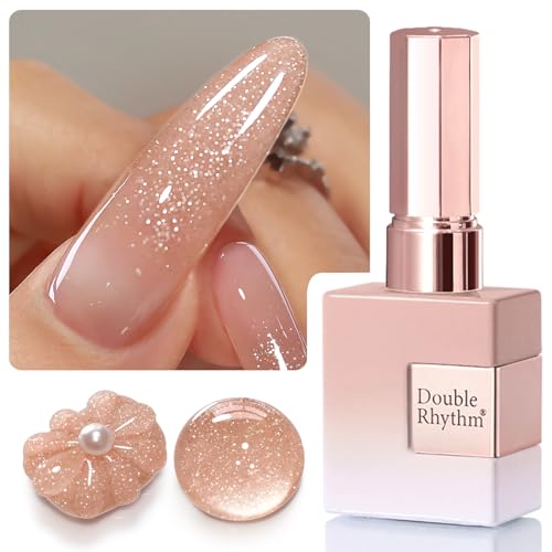 Closeup of Double Rhythm glitter gel polish bottle showing shimmer