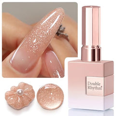 Closeup of Double Rhythm glitter gel polish bottle showing shimmer
