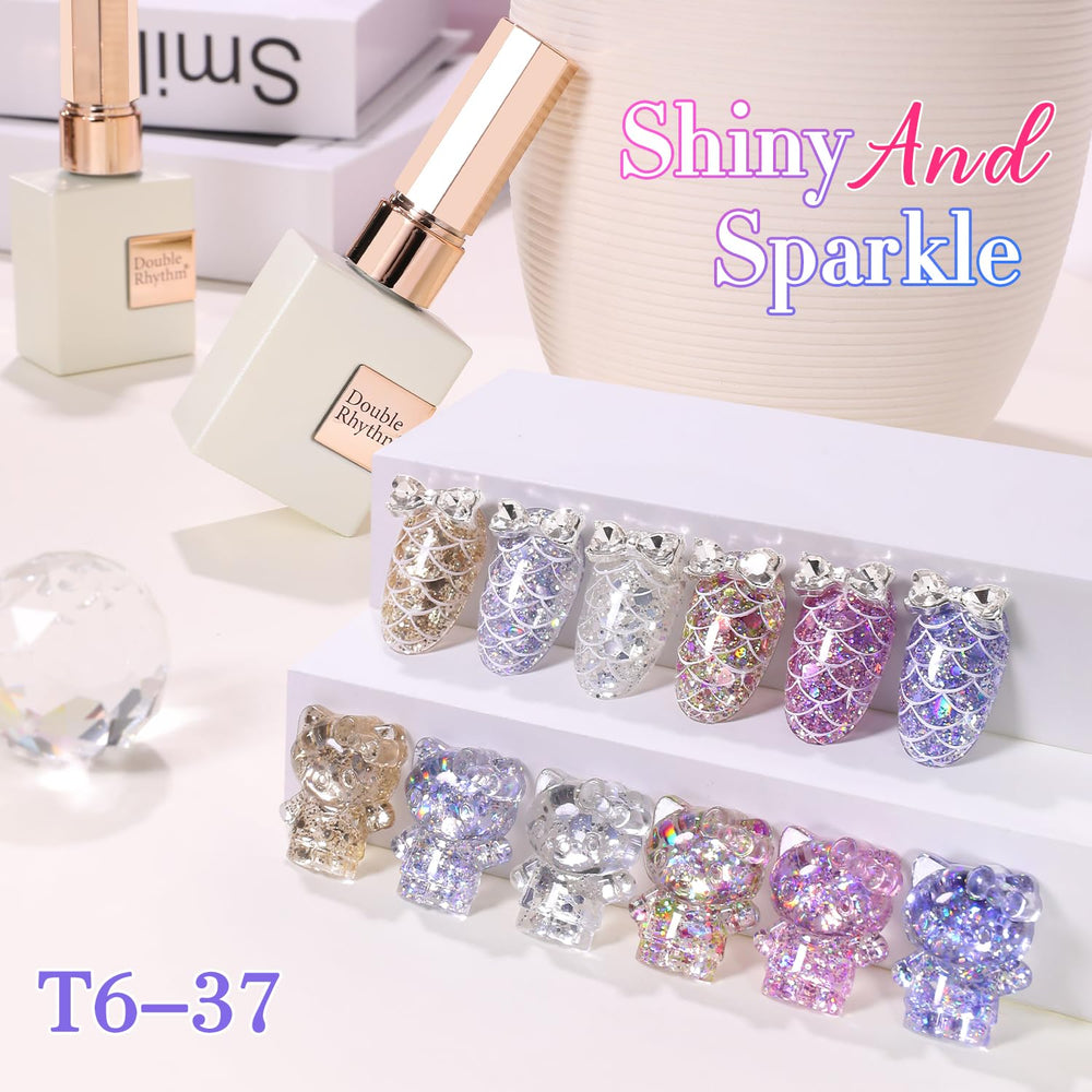 Double Rhythm glitter gel polish on nails demonstrates vibrant, long-lasting shimmer.