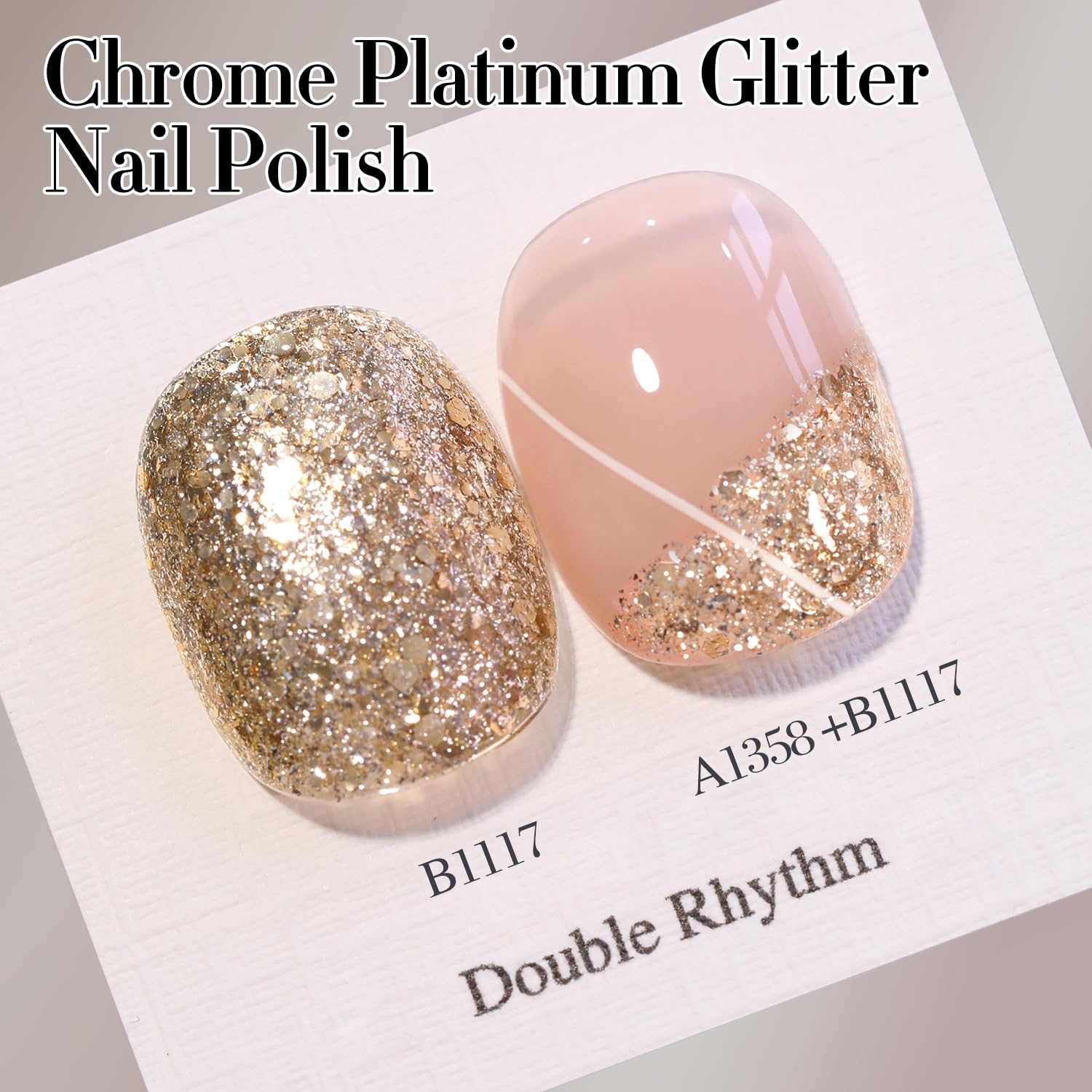 Gel polish swatches on nails showing long-lasting shine with Double Rhythm.