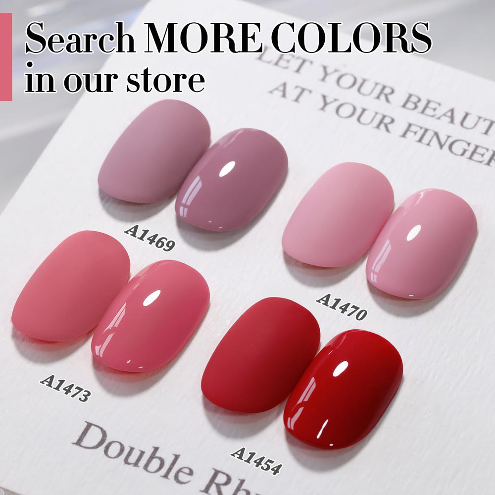 Glossy, durable finish achieved with Double Rhythm rose pink gel polish