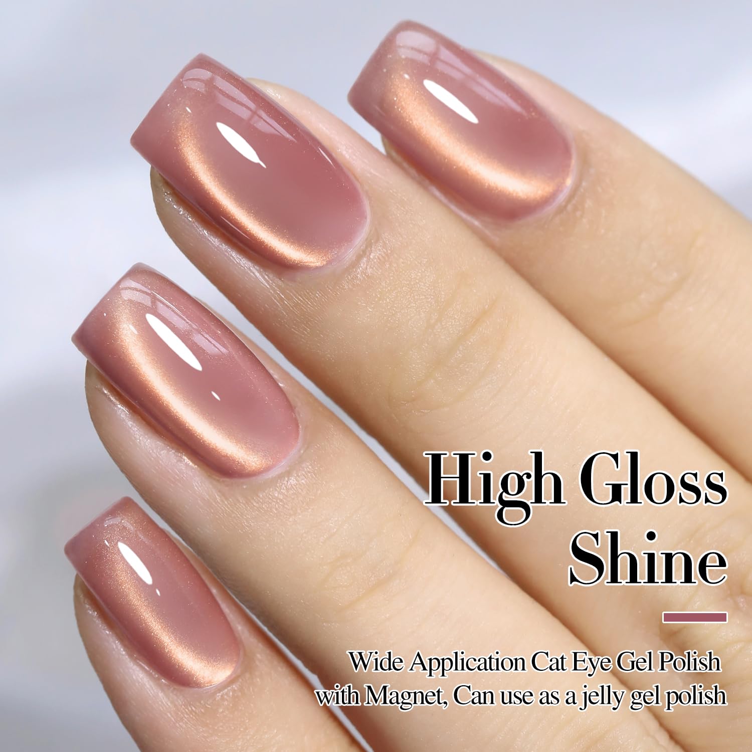 Golden Violet sheer color on nails with subtle glow.