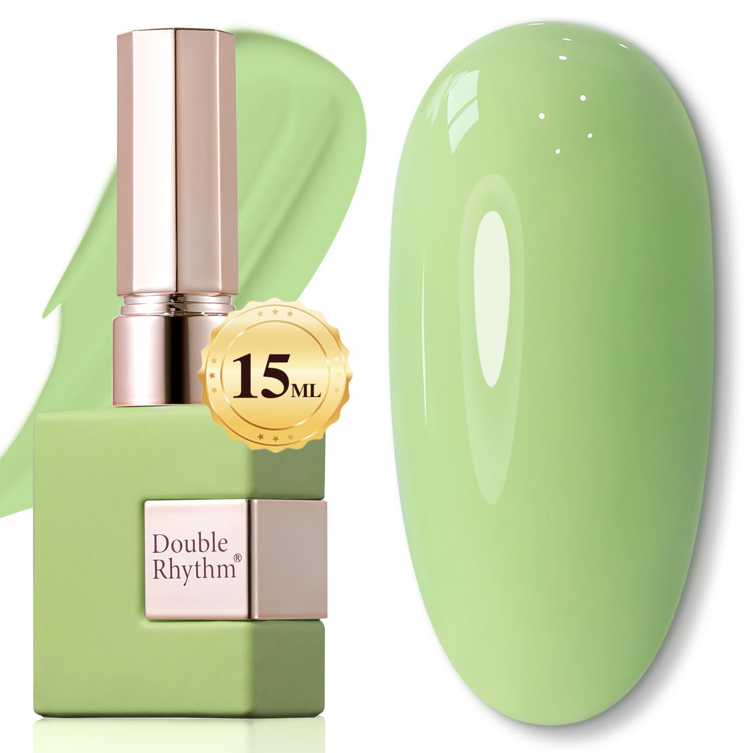 Double Rhythm green 15ml gel polish bottle showing sheer color for at-home nails.