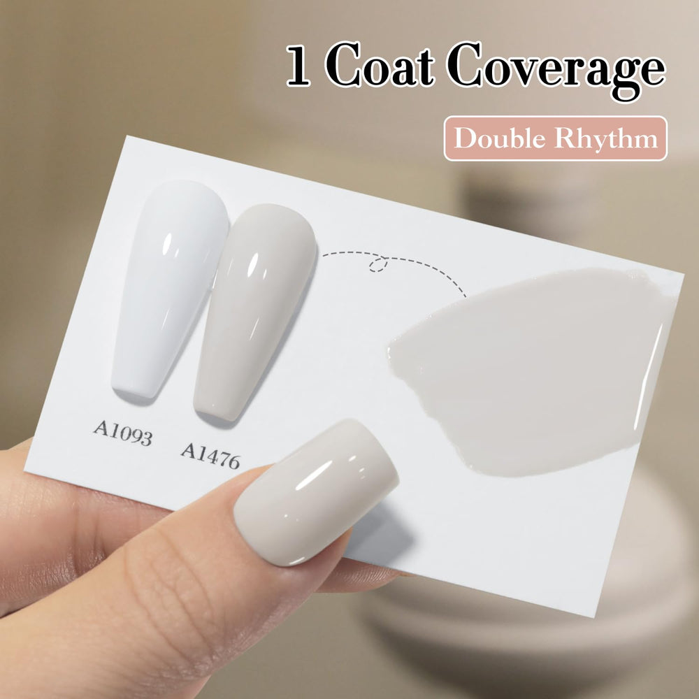 Double Rhythm high gloss finish highlights long wear on natural nails.