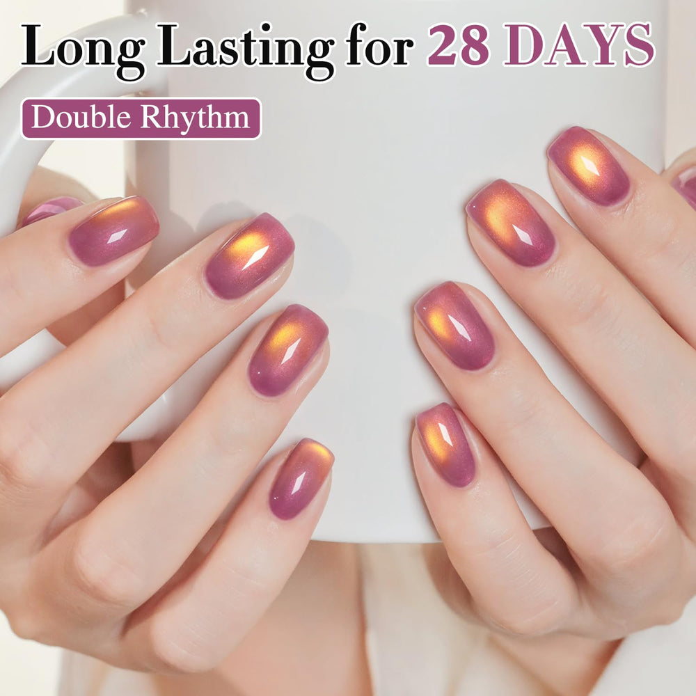 Holographic glitter shimmer on a nail sample from the Double Rhythm kit.