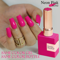 Double Rhythm hot pink label close-up highlights easy shade recognition.