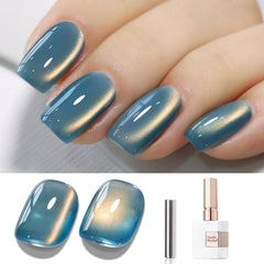 Double Rhythm Ice Glass Cat Eye polish with magnetic shimmer for unique nail art.