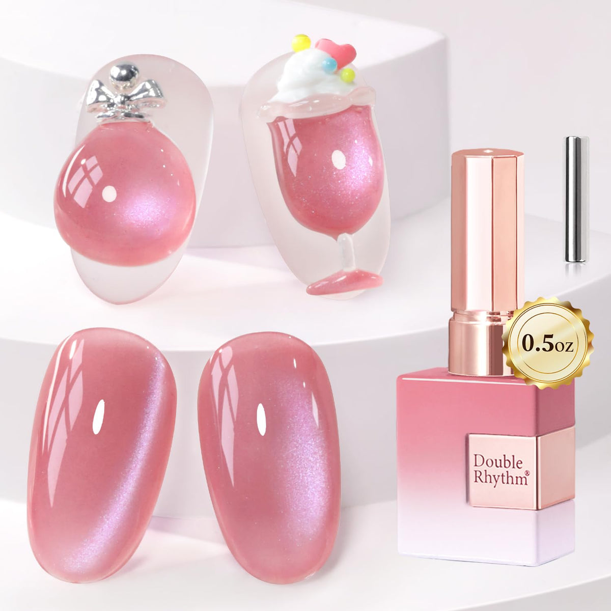 Double Rhythm Jelly Glass Cat Eye magnet close-up shows magnetic shimmer for dynamic nails
