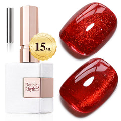 Double Rhythm jelly glass cat eye polish bottle shows Blood Red shade for shimmering nails
