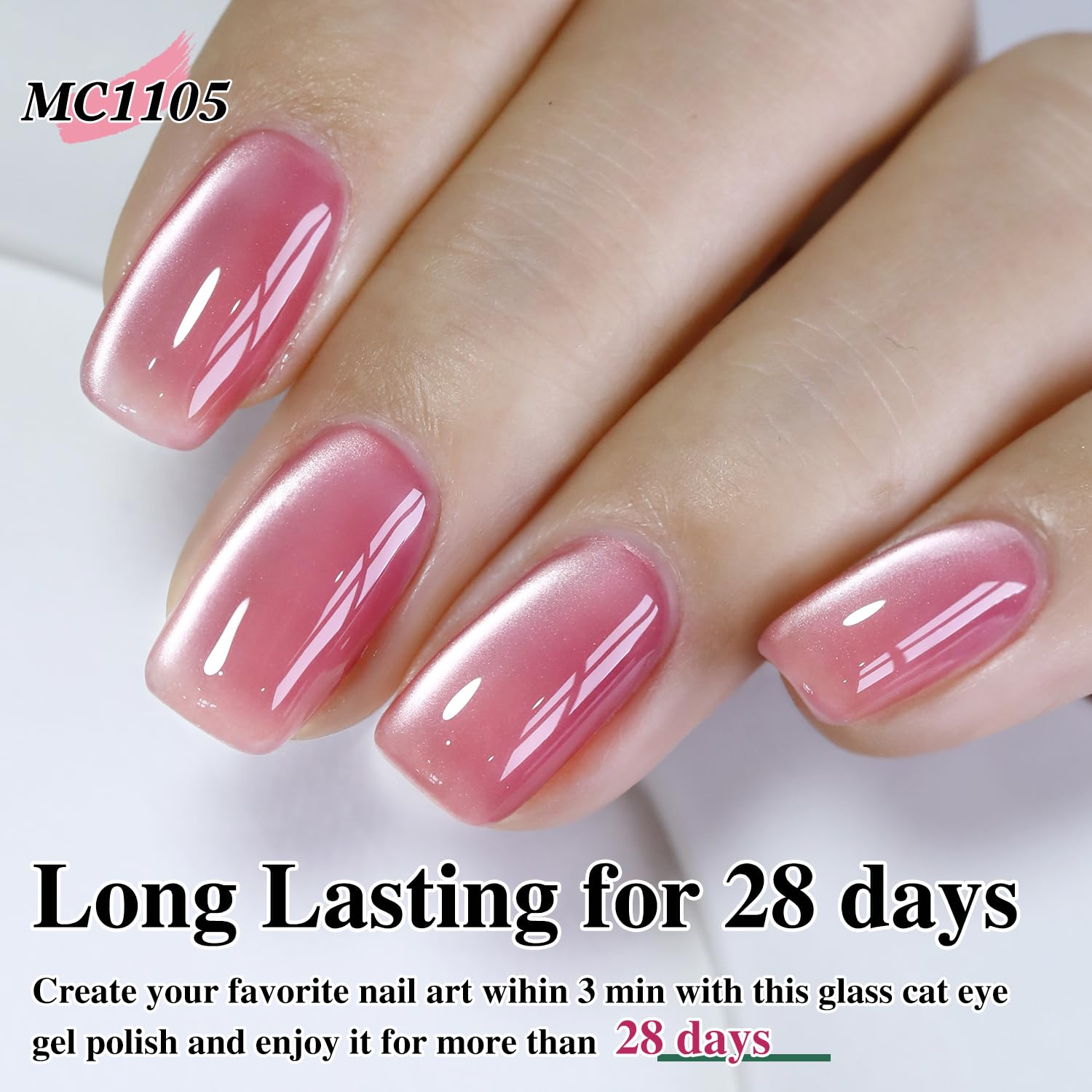 Double Rhythm jelly-glass pink closeup shows translucent base with holographic shimmer.
