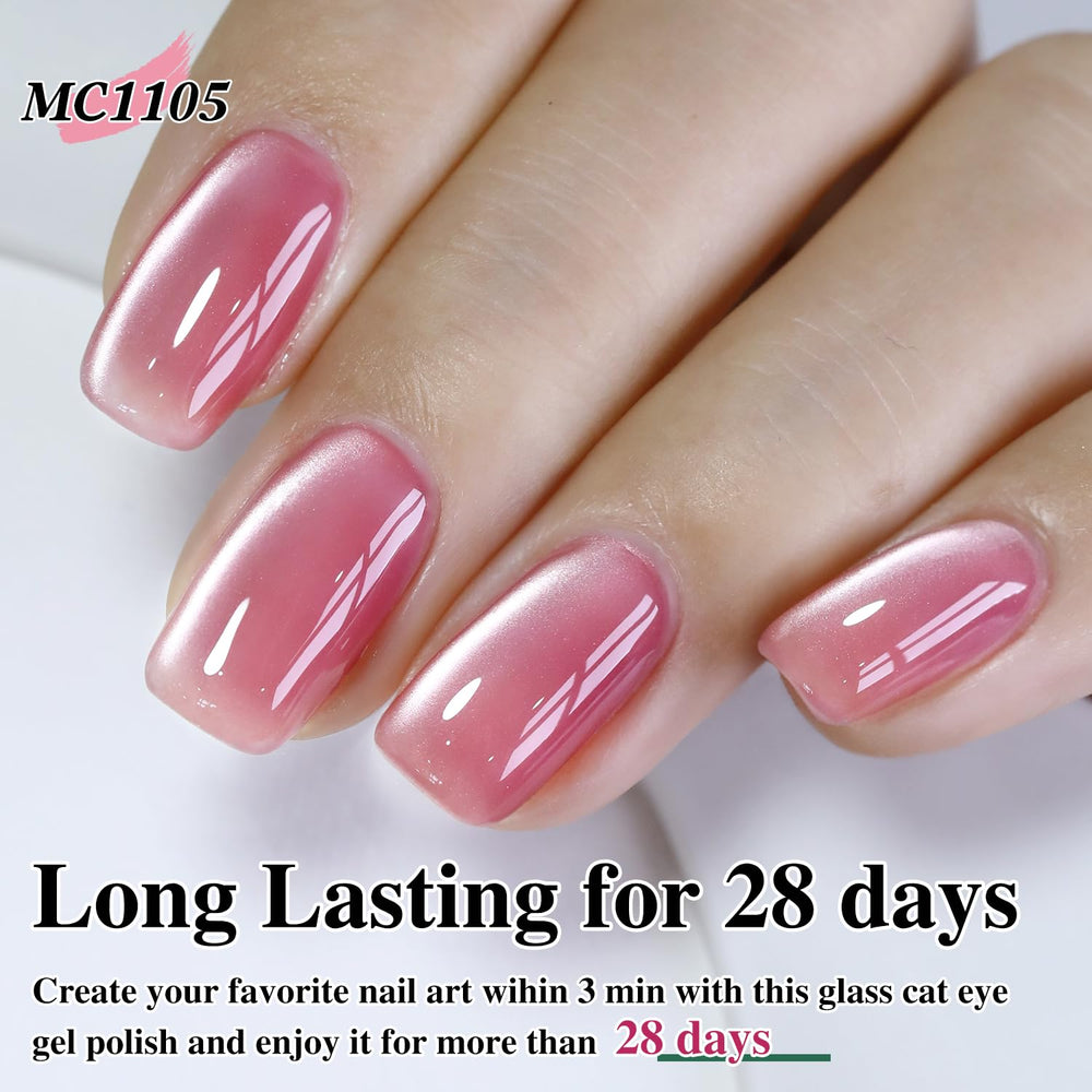 Double Rhythm jelly-glass pink closeup shows translucent base with holographic shimmer.