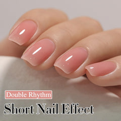 Double Rhythm jelly nail polish milky sheer swatch highlighting soft pink glow for at‑home manicures
