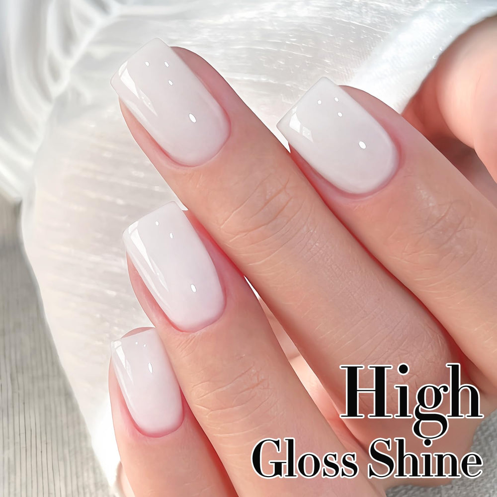 Double Rhythm jelly nail polish reads as sheer neutral for elegant nails.