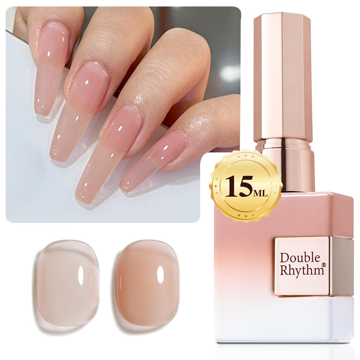 Double Rhythm Jelly Nude gel polish bottle for easy at-home manicures