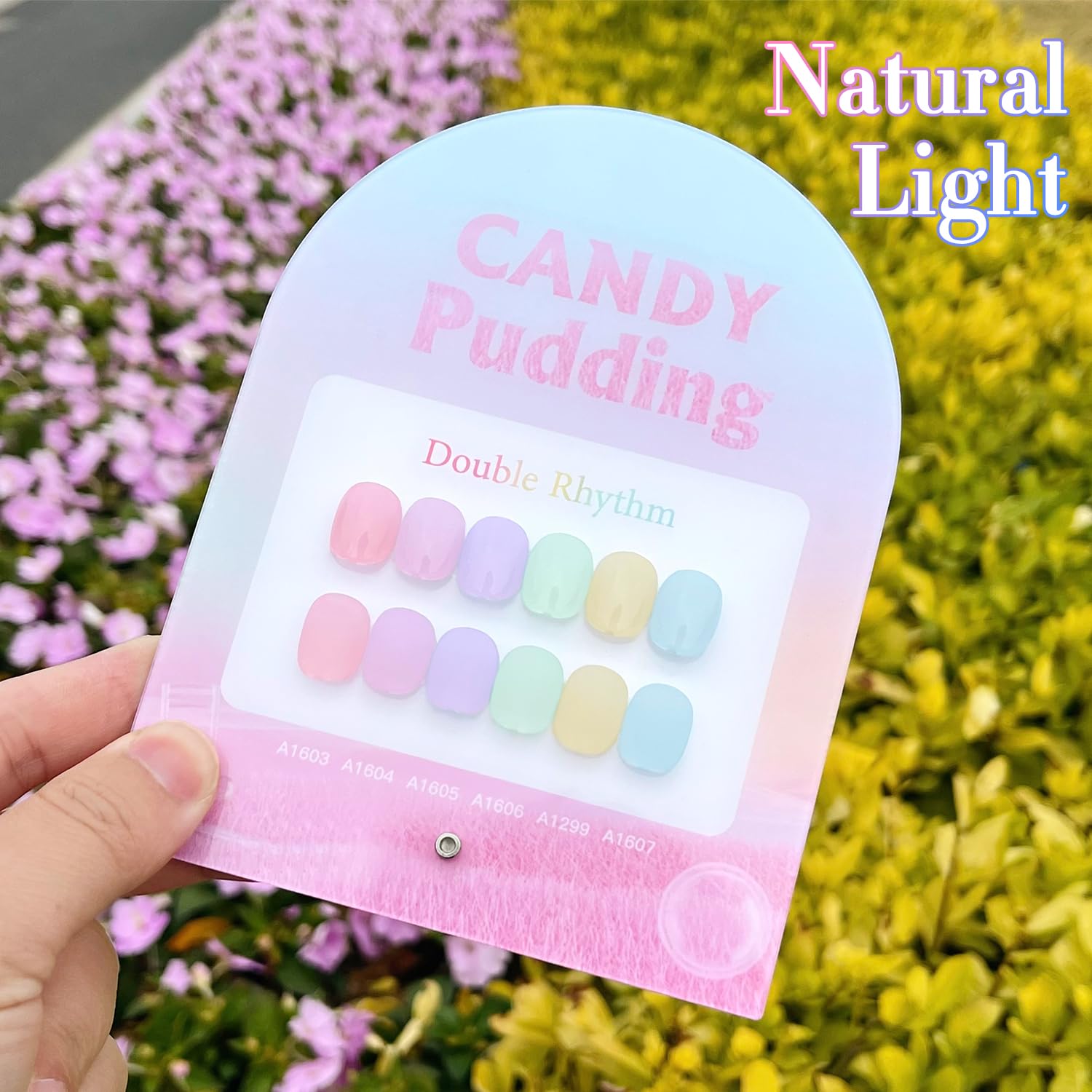 Double Rhythm jelly yellow gel polish bottle stands out with brightness.