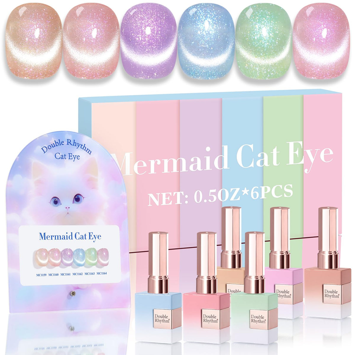 Double Rhythm kit Cat Eye avec bouteilles identiques de 15 ml pour manicure à domicile