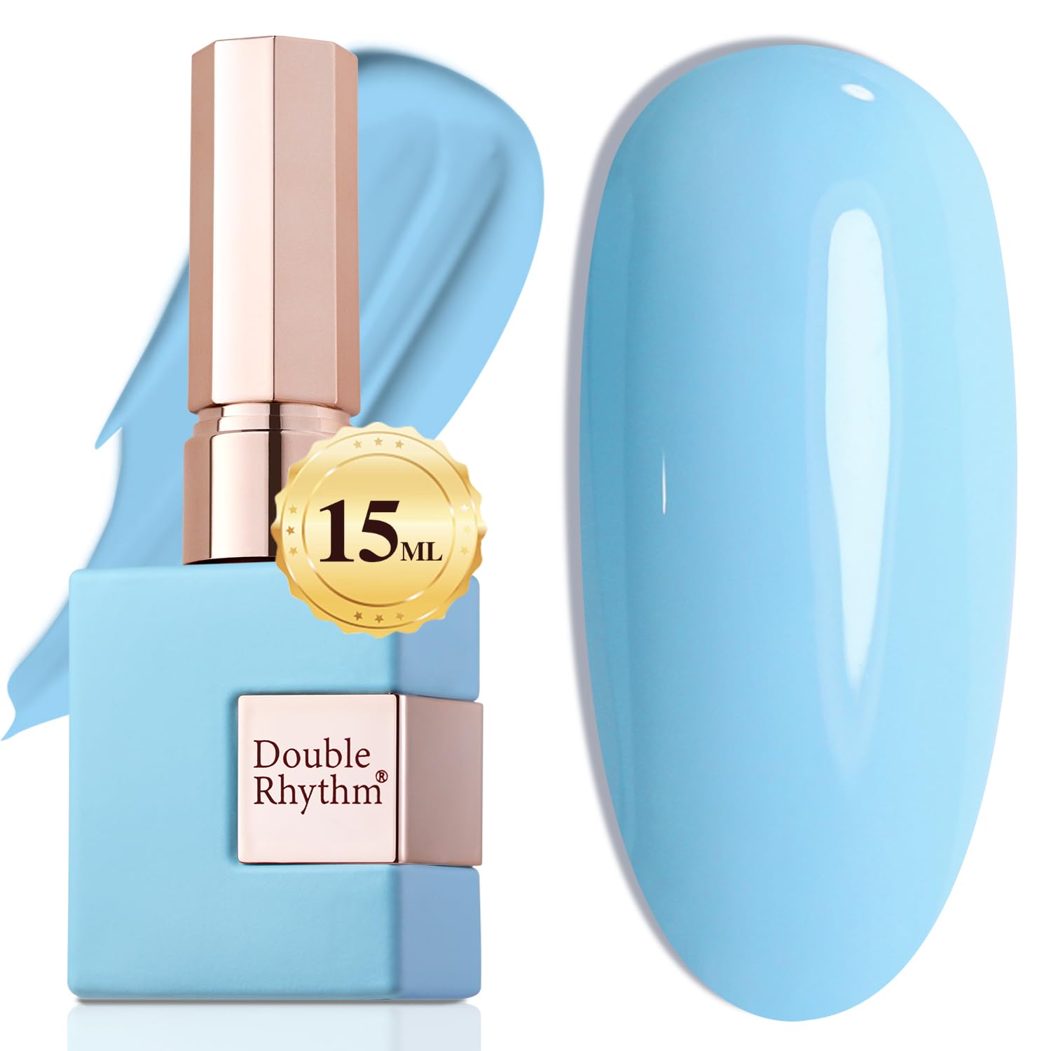 Double Rhythm light blue 15ml gel polish bottle close-up showing rich color and shine