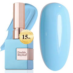 Double Rhythm light blue 15ml gel polish bottle close-up showing rich color and shine