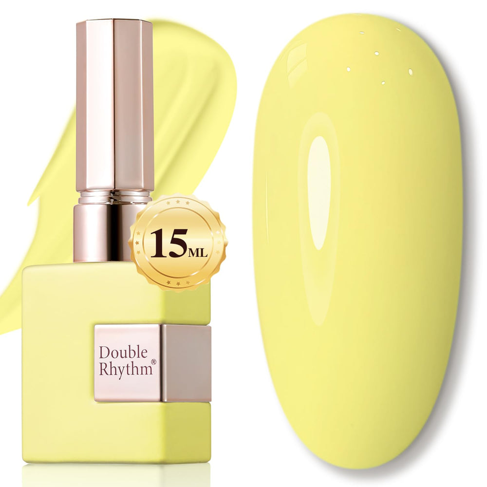 Double Rhythm light yellow gel polish bottle closed, ready for precise application