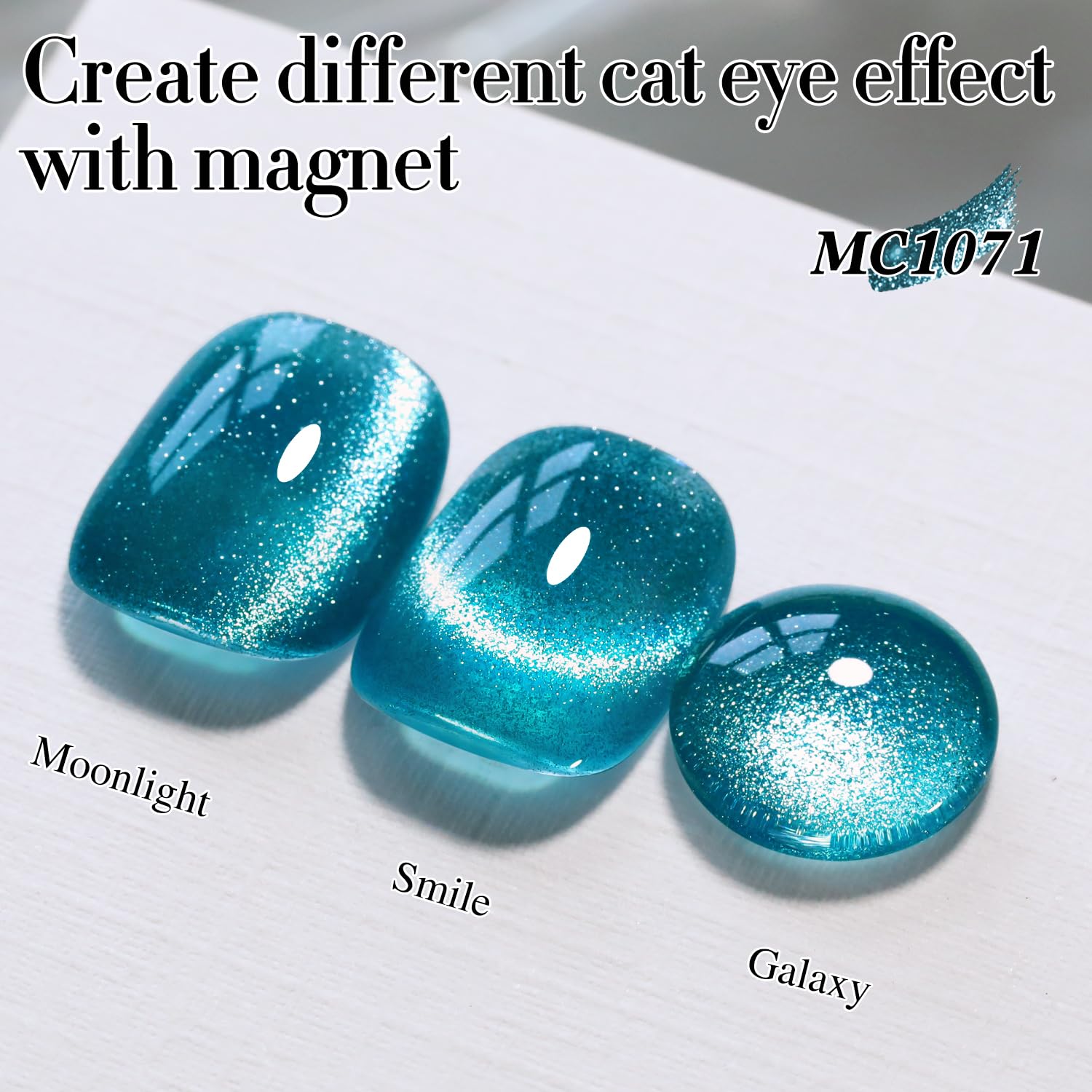 Double Rhythm magnet technique close-up showing shifting cat-eye effect in teal polish