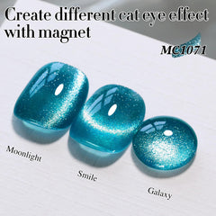 Double Rhythm magnet technique close-up showing shifting cat-eye effect in teal polish