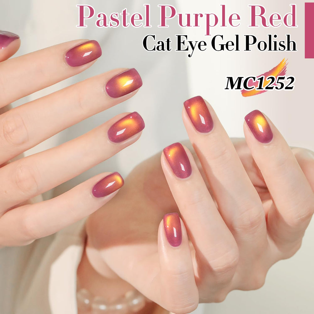 Magnet in action creating shifting cat-eye shimmer on gel polish.