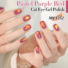 Magnet in action creating shifting cat-eye shimmer on gel polish.